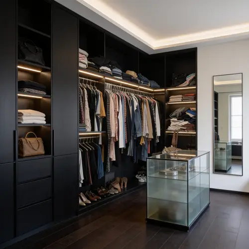 Modern Dark Walk-In Closet Redesign Ideas