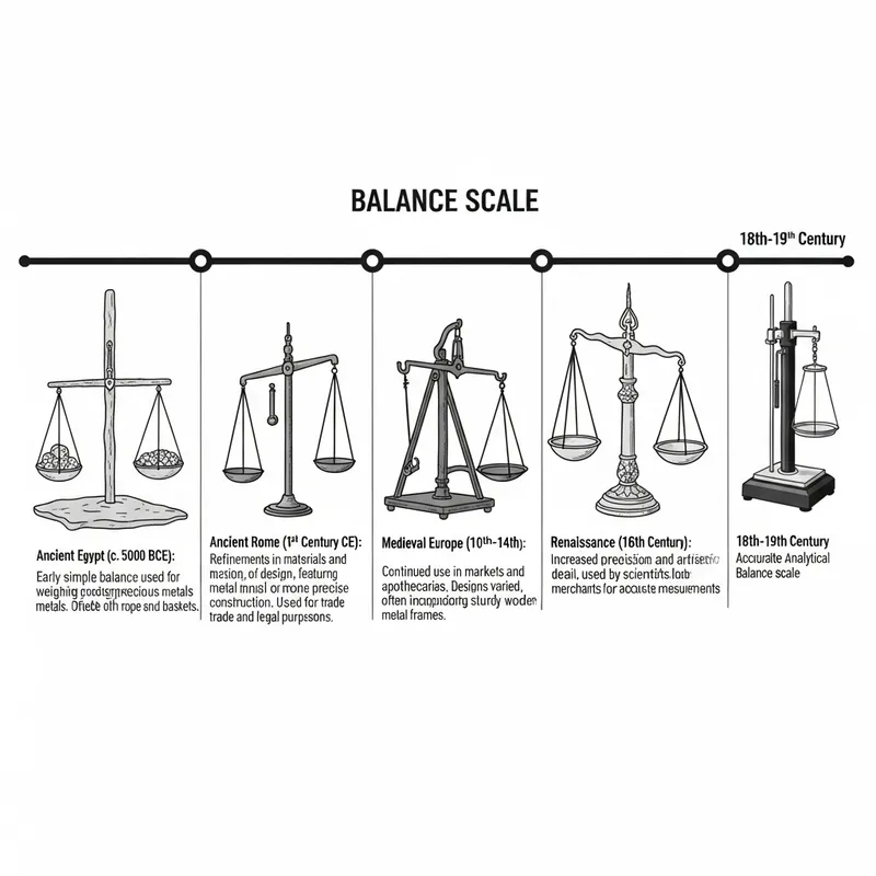 Evolution of Balance Scales: Timeline with Simple Illustrations