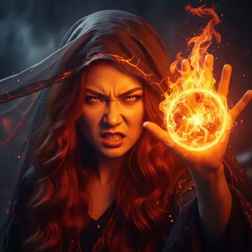 Fiery Asian Woman Conjuring Flames | Captivating Image