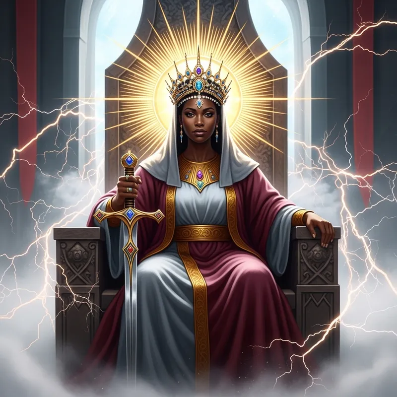 Regal Black Woman on Throne in Divine Attire | Spiritual Authority