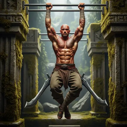 Kratos Performing Pull-Ups: Strength and Power Training