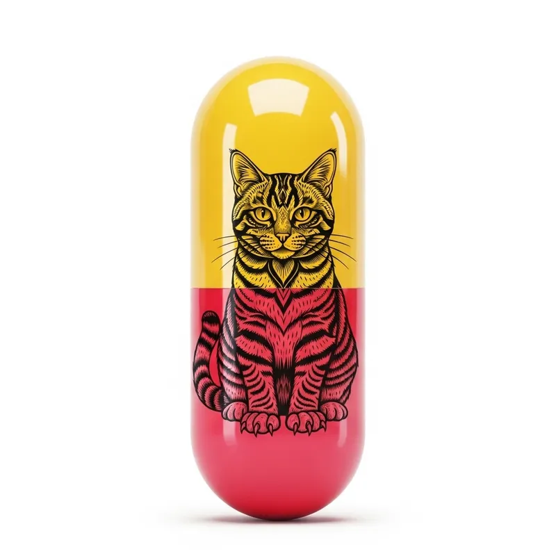 Realistic Colorful Gelatin Capsule with Cat Illustration | Unique Design Realistic Colorful Gelatin Capsule with Cat Illustration | Unique Design