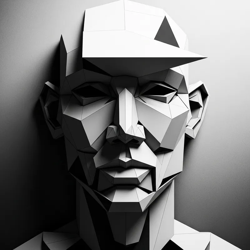 Geometric Abstract Face Art in Black and White