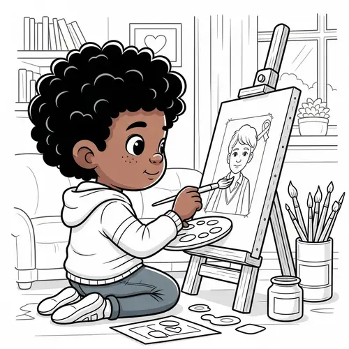 Diverse Young Child Painting Heartfelt Memory Picture