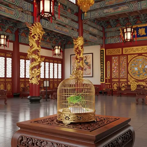 Golden Cage with Cricket in Chinese Palace