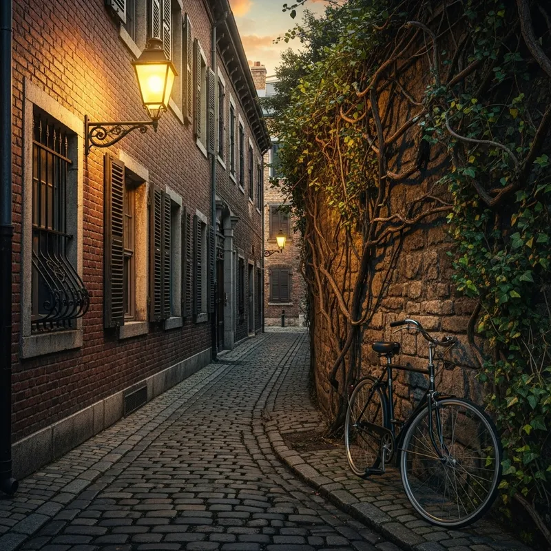 Old School Grit: Vintage Cobblestone Street Scene