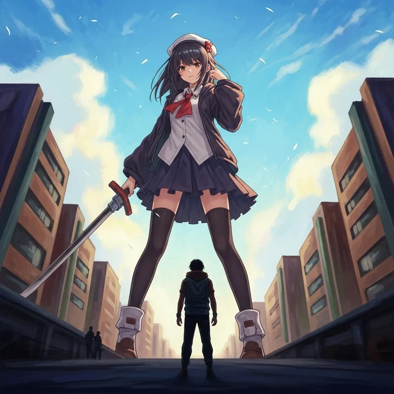 Powerful Cyberpunk Anime Giant in Colorful World