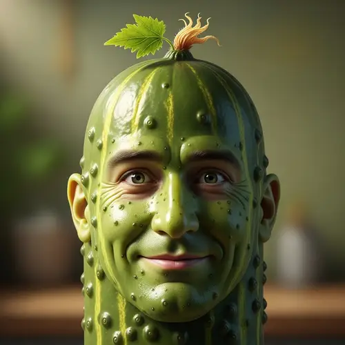 Man Pickle Transformation - Surreal Green with Expressive Eyes