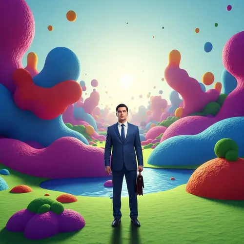 Versatile Businessman in Surreal Landscape