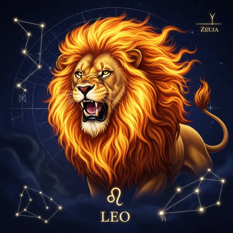 Leo Zodiac Sign - Majestic Lion Symbolizing Strength in Stars Leo Zodiac Sign - Majestic Lion Symbolizing Strength in Stars