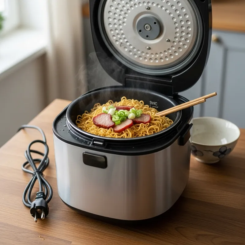 Electric Rice Cooker with Noodles Unplugged