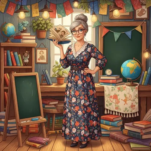 Whimsical Children's Book Illustration: Teacher Scene