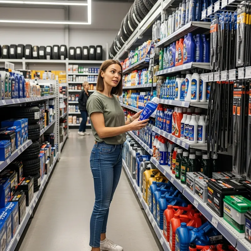 Modern Auto Parts Store with Young Woman Customer