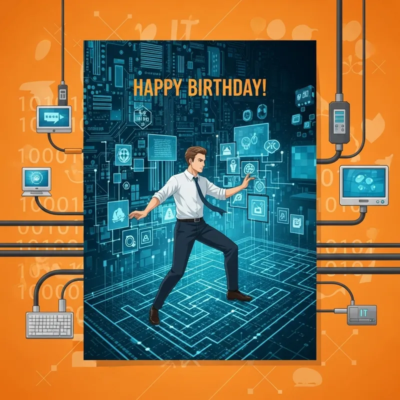 Anime Style Birthday Card for IT Specialist