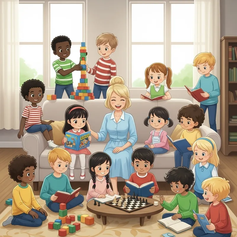 Joyful Mother with Her Diverse 20 Kids: A Heartwarming Family Scene