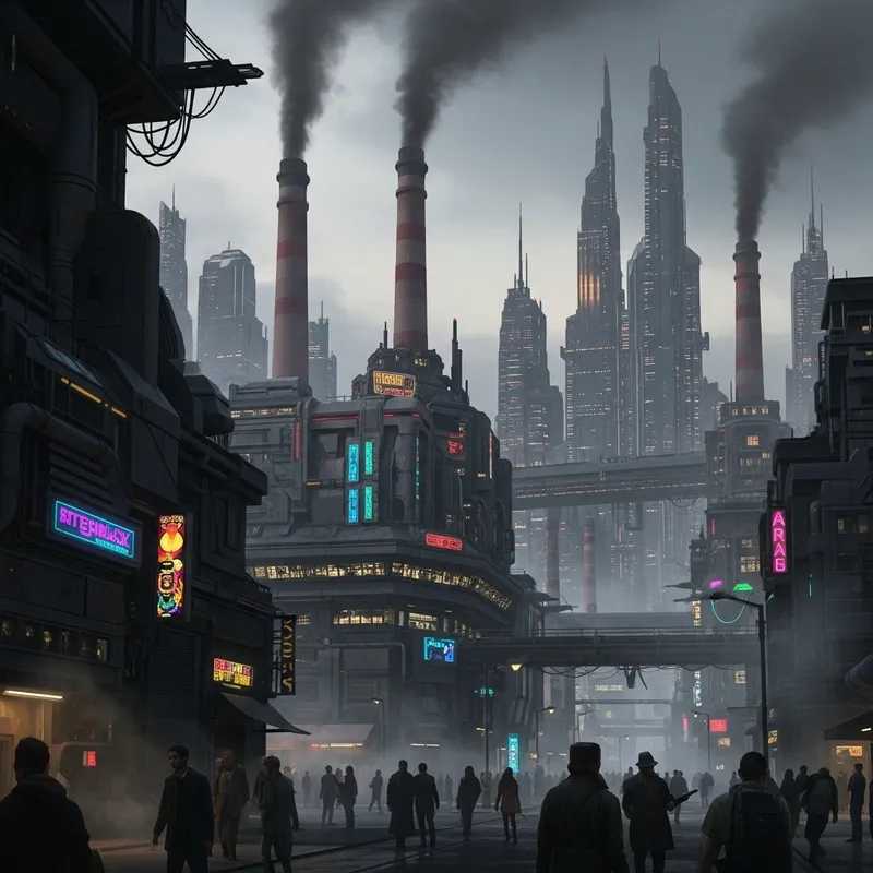 Cyberpunk Landscape with Industrial Chimneys Cyberpunk Landscape with Industrial Chimneys