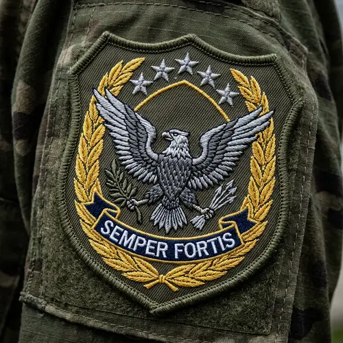 Military Patch: Shield Shape with Eagle, Stars & Semper Fortis