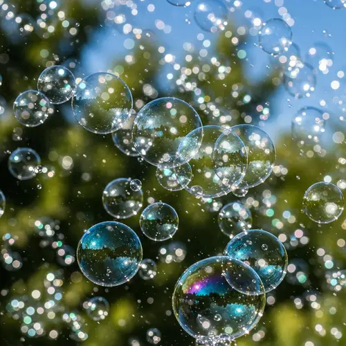 Transparent Bubbles Floating in Air - Reflecting Surrounding Colors