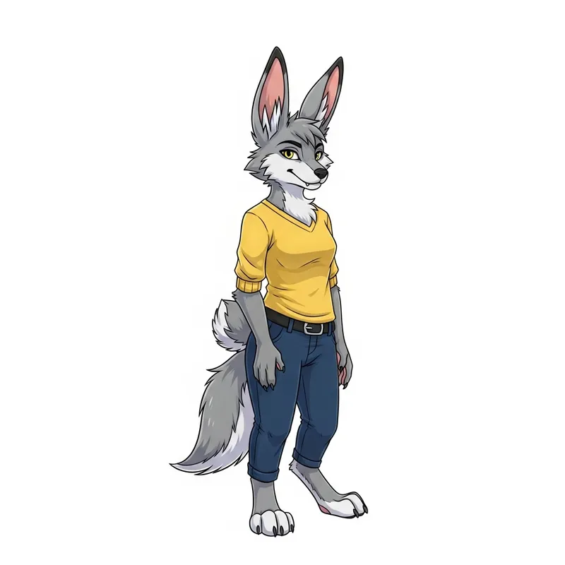 Hybrid Wolf and Rabbit Cartoon Anthro Character Design