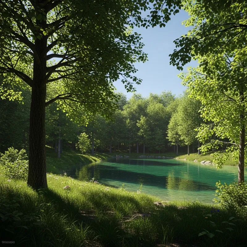Tranquil Forest and Lake Scene | Calm Nature Landscape Art