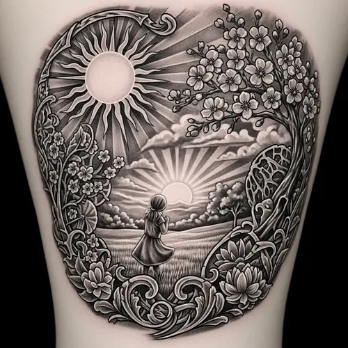 Realistic Black and White Happiness Tattoo Designs