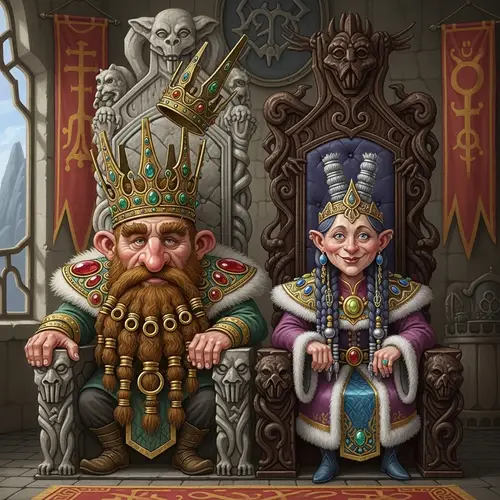 Dwarf King & Queen with Exaggerated Features - Fantasy Sculpture