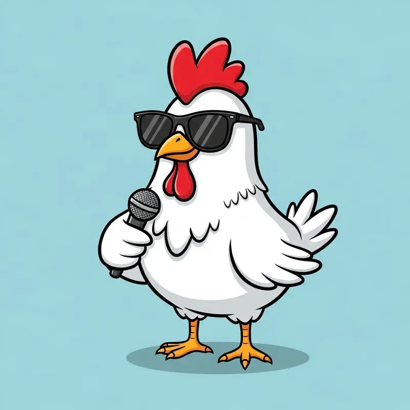 Funny Chicken Cartoon Singing with Sunglasses