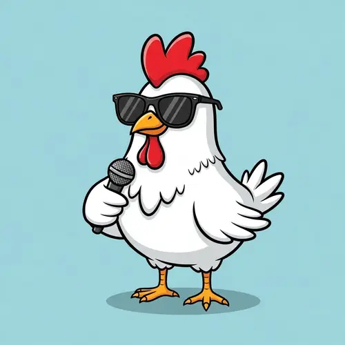 Whimsical Cartoon Chicken with Sunglasses and Microphone