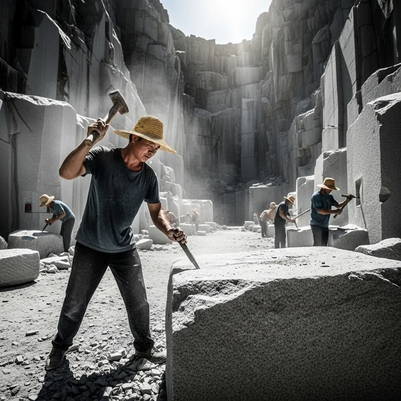 Tired Laborer in Chinese Quarry: Battling the Sun's Intensity