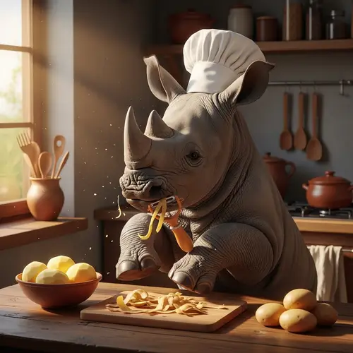 Baby Rhinoceros Peeling Potatoes - Cute Moments