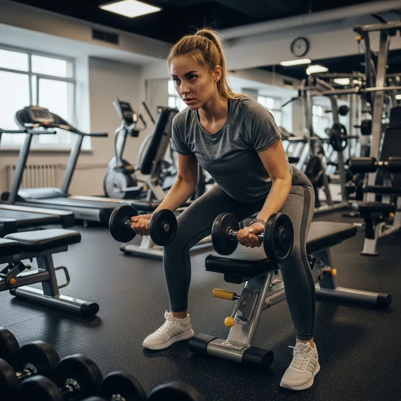 Beautiful Young Blonde Lady Working Out in Gym