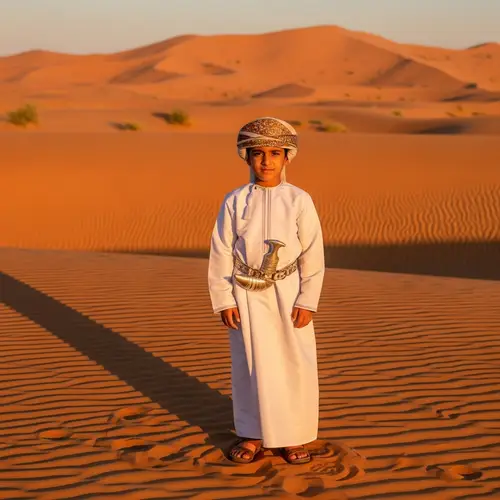 Traditional Omani Turban: Boy in Rich Omani Attire