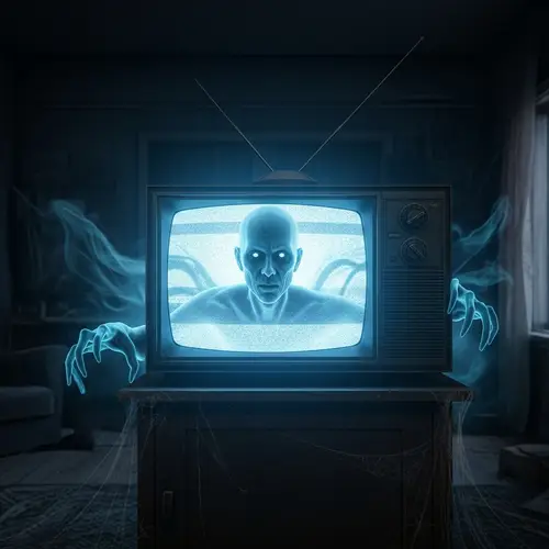 Spectral Apparition Staring Out of TV Screen