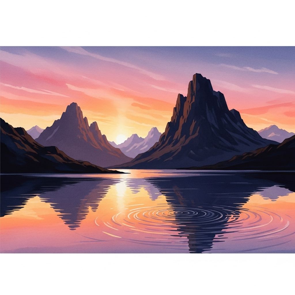 Stunning Sunset Over Mountains - Watercolor Art | AI Art