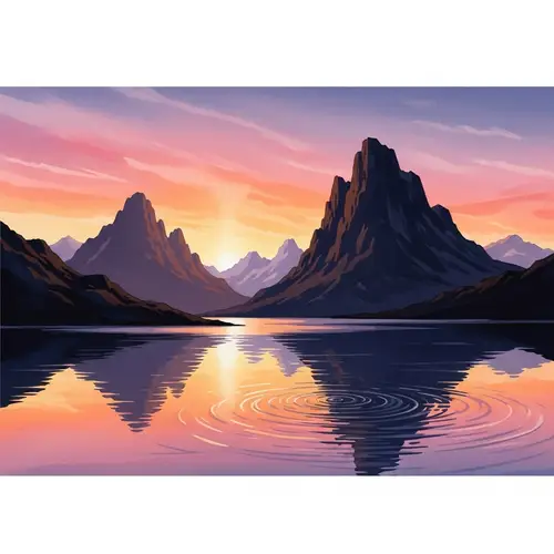 Stunning Sunset Over Mountains - Watercolor Art