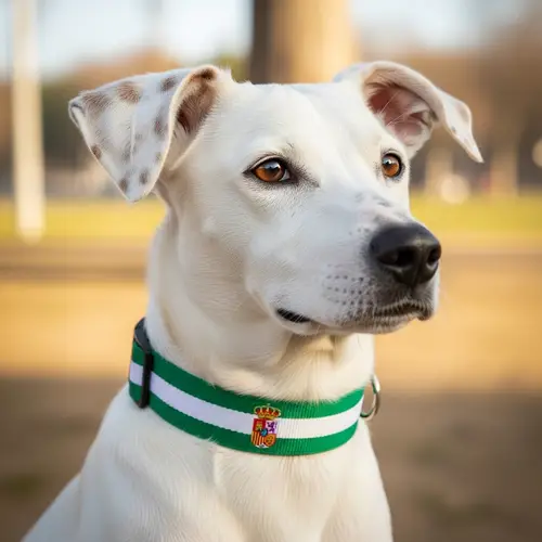 Medium-Sized White Dog with Andalusian Flag Collar