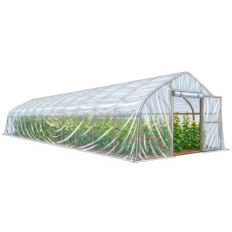 Polythene Greenhouse Supported by 8x30 Wooden Poles | Gardening Ideas