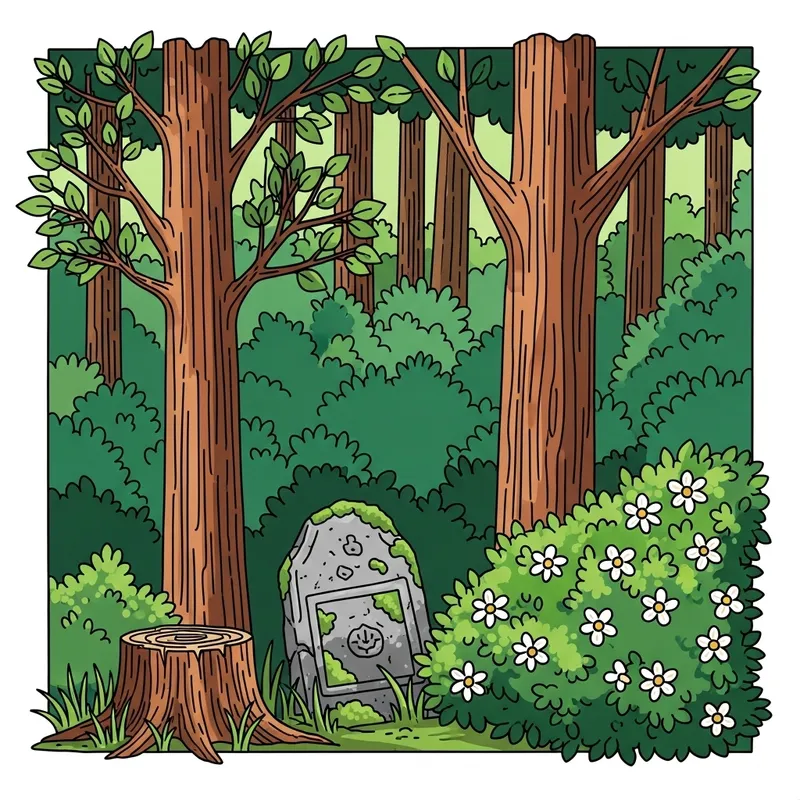 Enchanting Forest Scene with Vibrant Flora and Nostalgic Charm Enchanting Forest Scene with Vibrant Flora and Nostalgic Charm