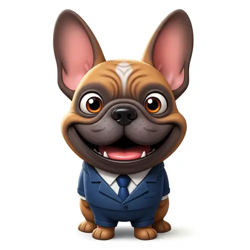 Cartoonish French Bulldog: Adorable and Cheerful Canine Character