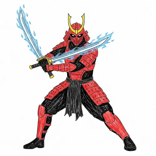 Colorful Crayon Drawing of Dota 2 Juggernaut Warrior