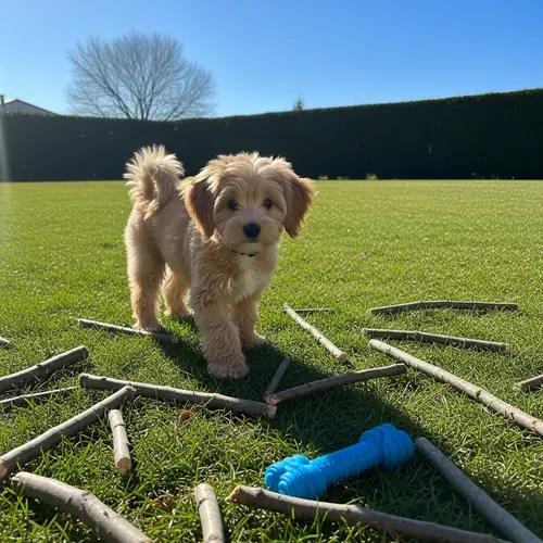 Playful Small Breed Dog with Fluffy Gold Fur