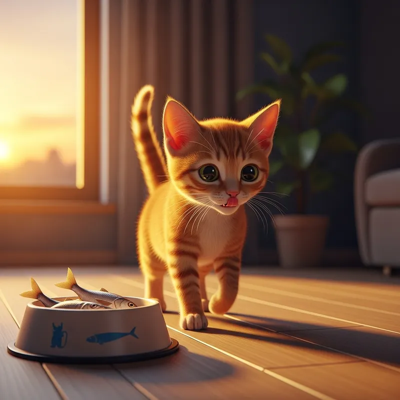 Hungry Cat Approaching Fish Bowl - Anticipation Scene Hungry Cat Approaching Fish Bowl - Anticipation Scene