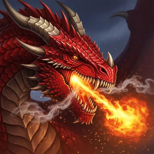 Majestic Fire-Breathing Dragon | Fantasy Oil Painting Style