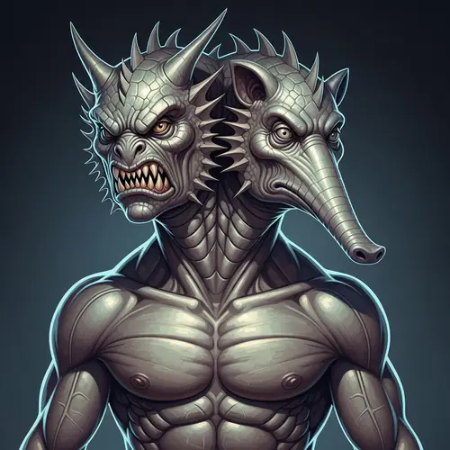Unique Two-Headed Creature: Fierce & Wise Beings