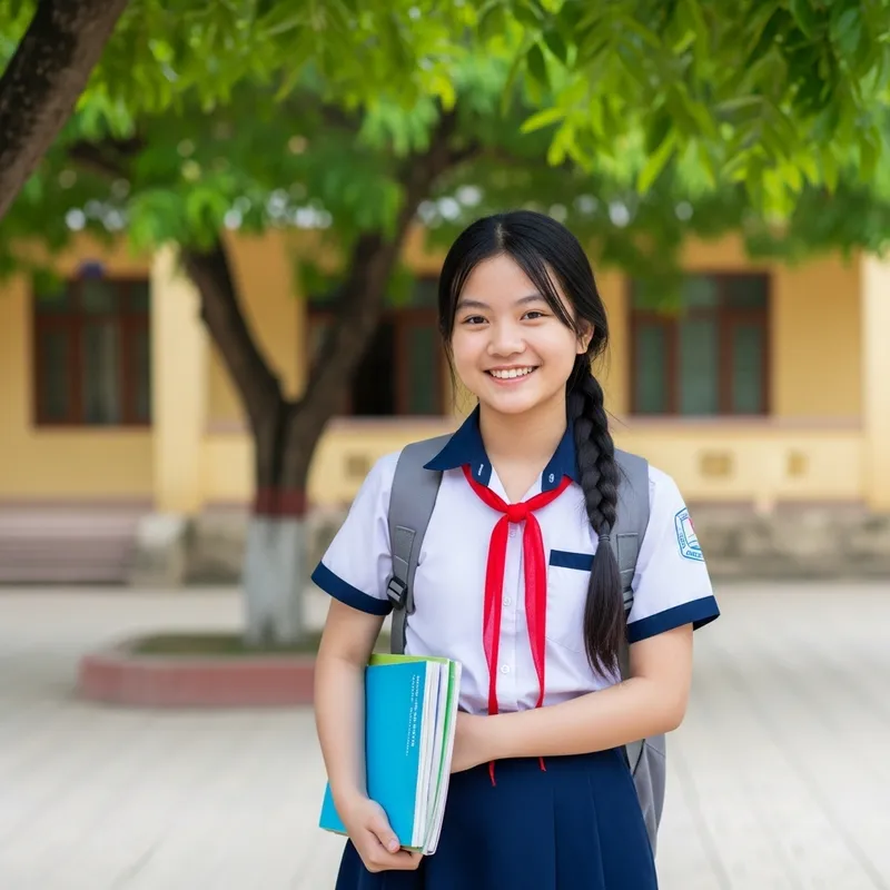 Vietnamese Eighth-Grade Girl in School Uniform