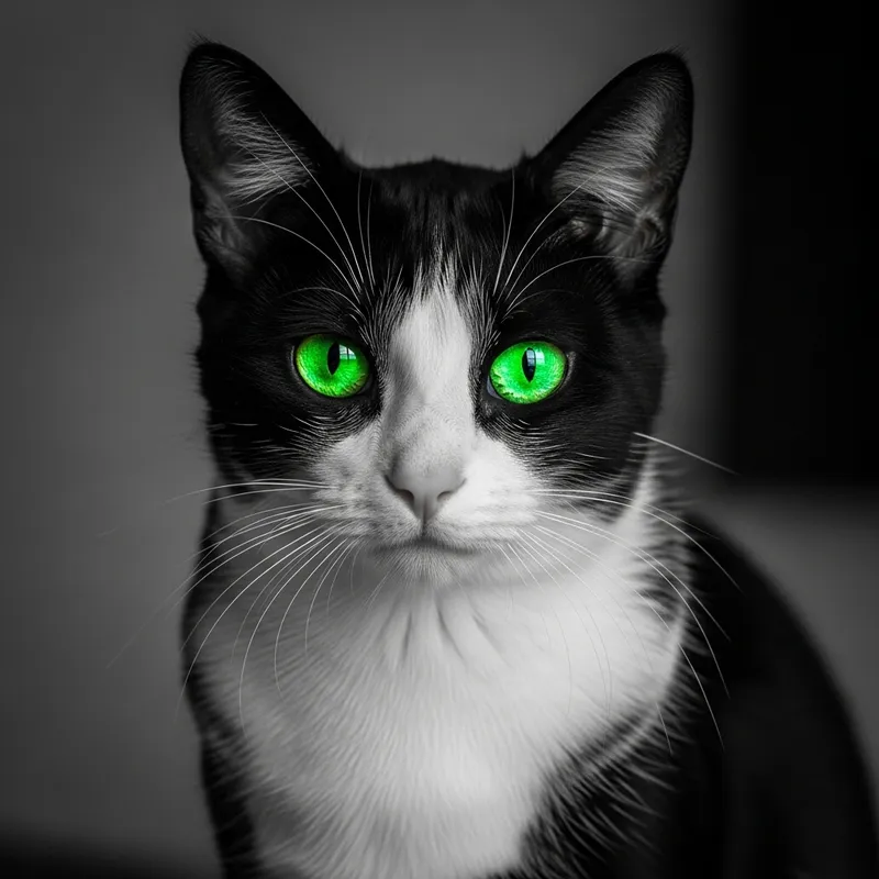 Beautiful Black and White Cat with Stunning Green Eyes