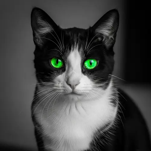 Dynamic Black and White Feline with Emerald Green Eyes