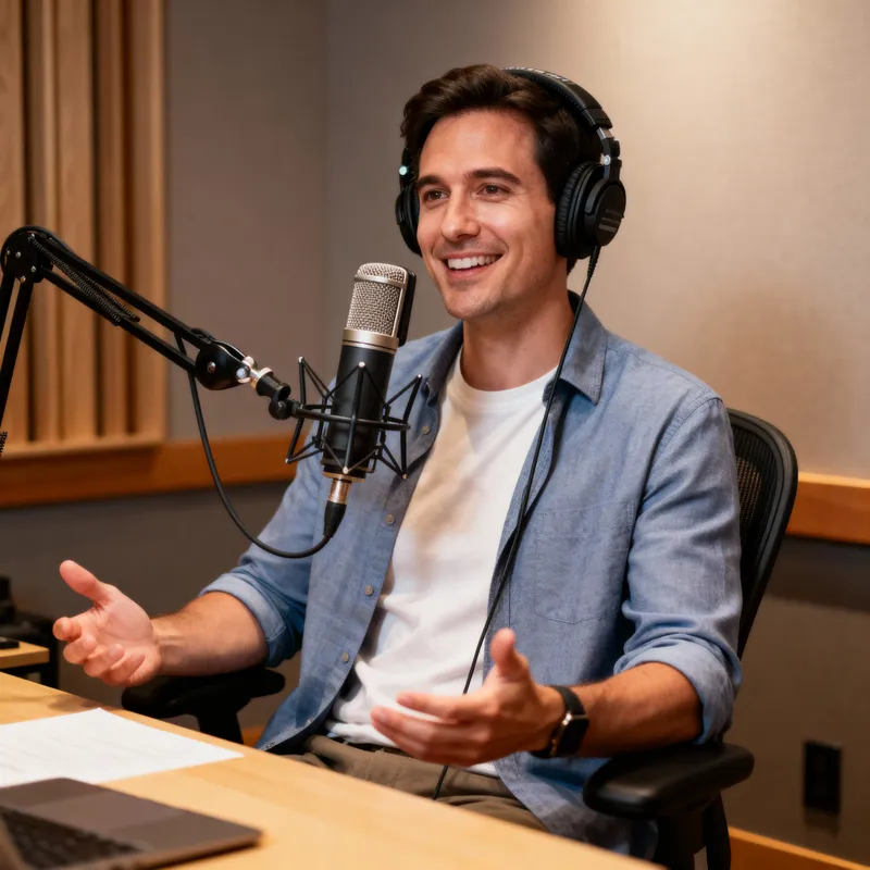 Engaging Podcast Host in Modern Studio