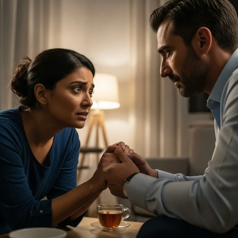 Intense Conversation: Heartfelt Plea and Soothing Gesture