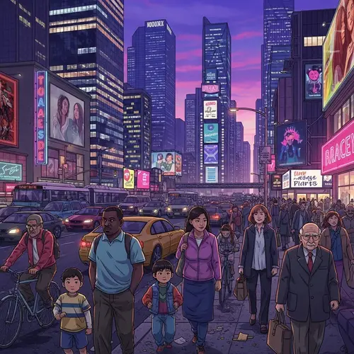 Mad City: Vibrant Urban Scene with Neon Lights